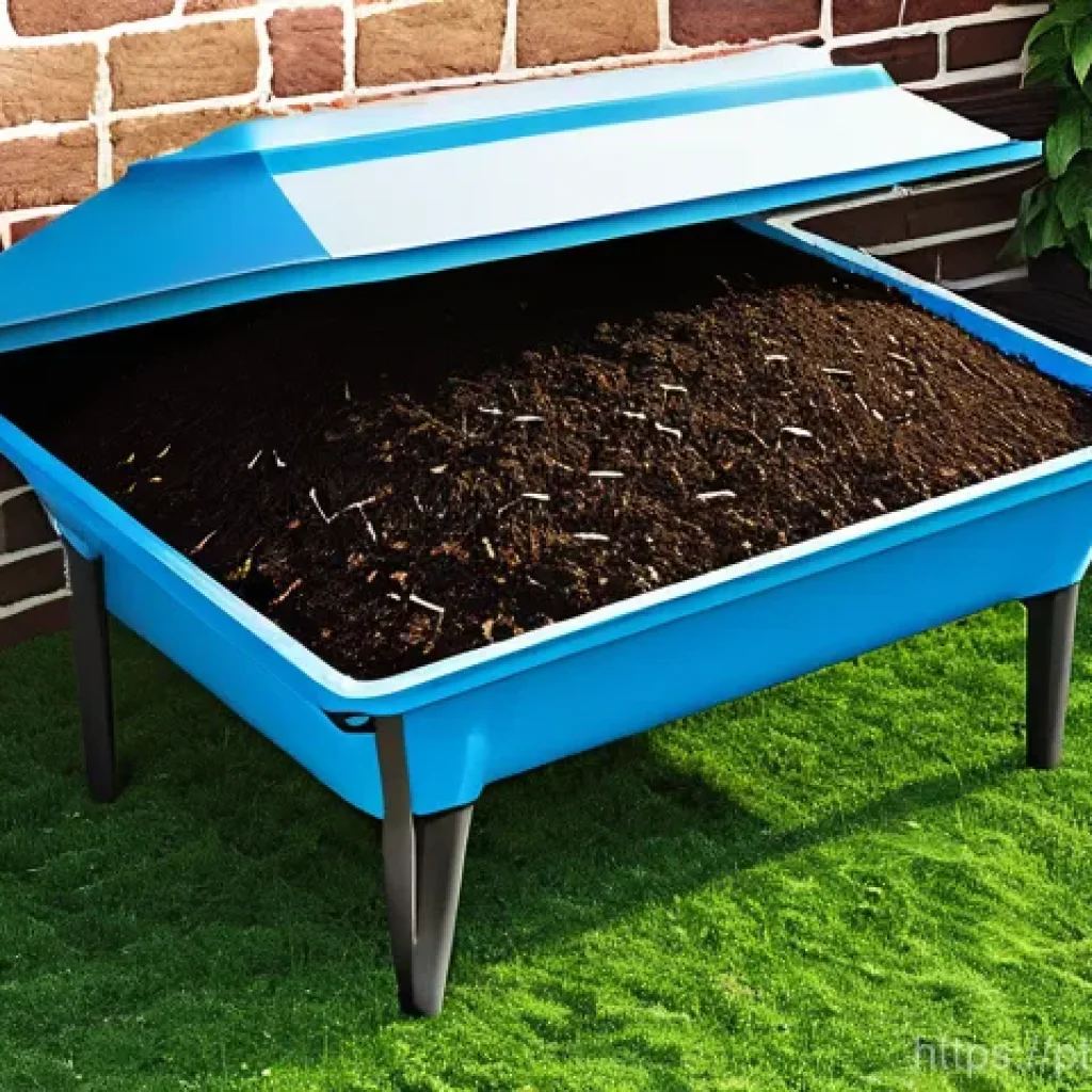 버미컴포스팅이 주는 이점과 한계 - **Prompt:** A vibrant, educational image of a healthy, multi-tiered vermicomposting bin, revealing i...
