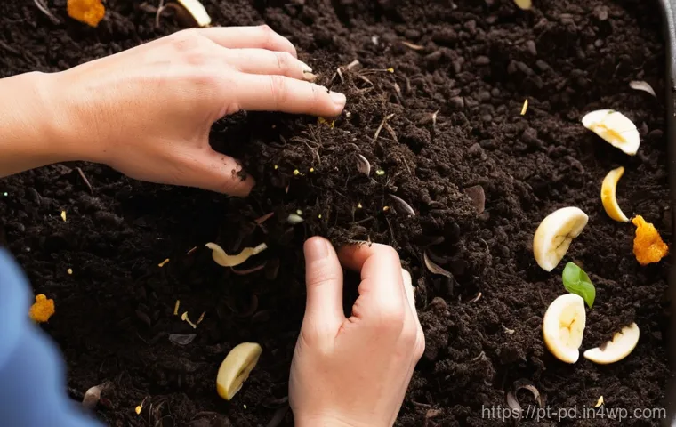 버미컴포스팅이 주는 이점과 한계 - **Prompt:** A vibrant, educational image of a healthy, multi-tiered vermicomposting bin, revealing i...