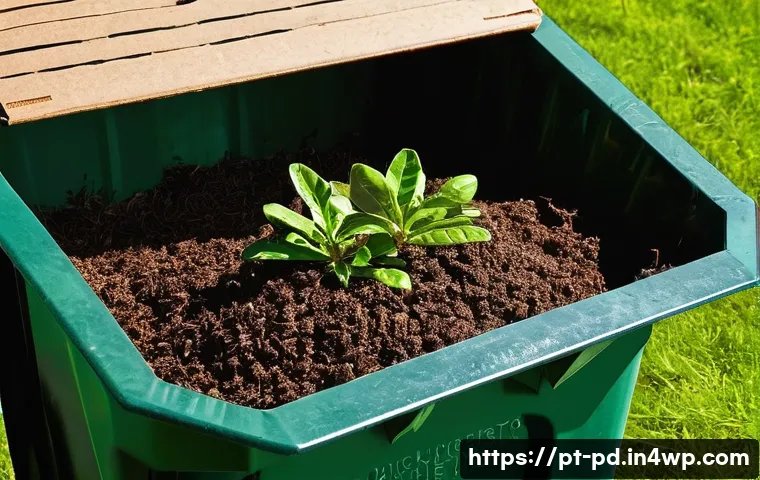 버미컴포스팅의 품질 보증 방안 - **Prompt:** A vibrant, thriving vermicompost bin in a well-maintained Portuguese backyard garden. Fo...