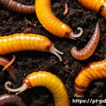 Home 18 버미컴포스팅에서의 나무와 식물 관계 - A close-up, vibrant and detailed shot of a thriving vermicompost bin. The image should capture vario...