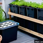 Home 16 버미컴포스팅의 과거와 현재 - A modern modular vermicomposting setup in a small urban balcony garden, featuring recycled plastic b...