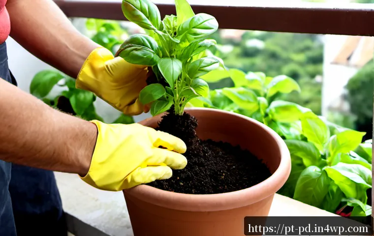 Home 15 버미컴포스팅에 적합한 식물 관리 가이드 - Photorealistic home gardening scene in a bright Brazilian apartment balcony, an adult gardener weari...